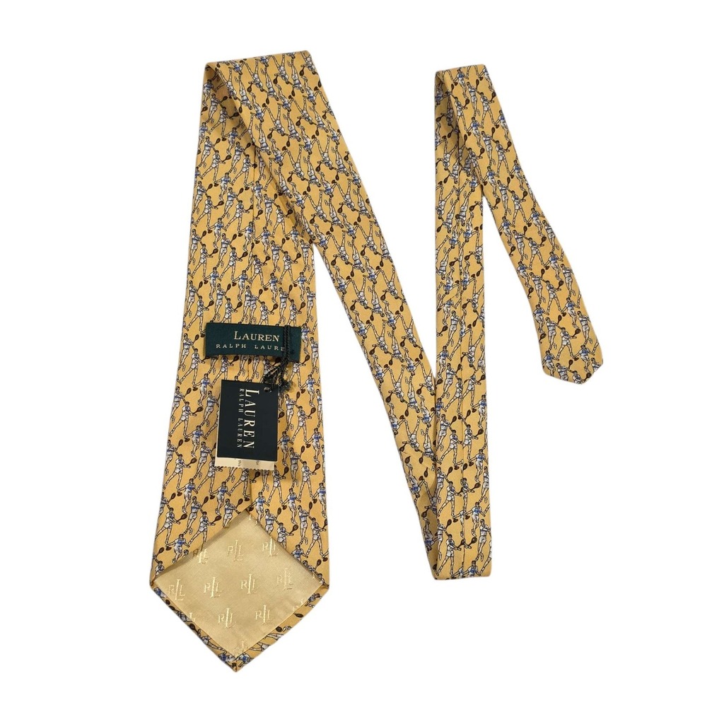 NWT Lauren Ralph Lauren Tennis Player Silk Necktie Yellow Men's Standard 58"